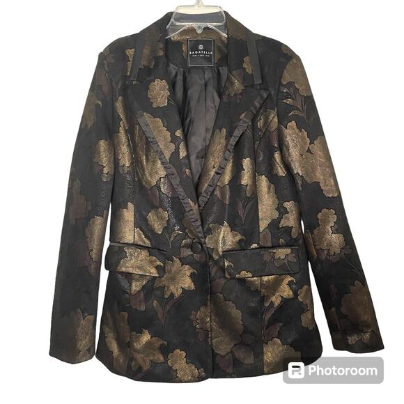 Bagatelle Floral Blazer Womens Size L Black Gold Metallic Flower Pattern Jacket - Picture 1 of 9